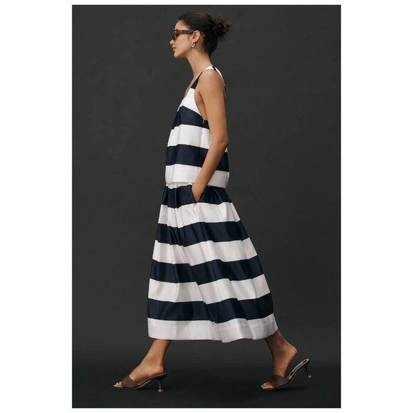 ANTHROPOLOGIE Maeve | Navy Full Striped Midi Skirt | NWT - Picture 3 of 10